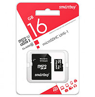 Micro SDHC карта памяти Smart Buy 16GB Сlass 10 (с адаптером SD) UHS-1 (SB16GBSDCL10-01)