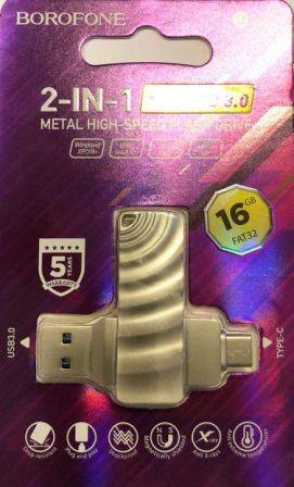 USB+Type-C флэш-диск Borofone 2в1 16Gb BUD3 USB3.0 корпус металл, цвет: серебристый - фото 1 - id-p148768339