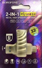 USB+Type-C флэш-диск Borofone 2в1 32Gb BUD3 USB3.0 корпус металл, цвет: серебристый