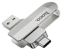 USB+Type-C флэш-диск HOCO 2в1 16Gb UD10 USB3.0 корпус металл, цвет: серебристый