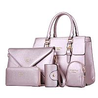 Комплект сумок 5 предметов  (3 сумки, клатч, кошелек) Цвет пудровый