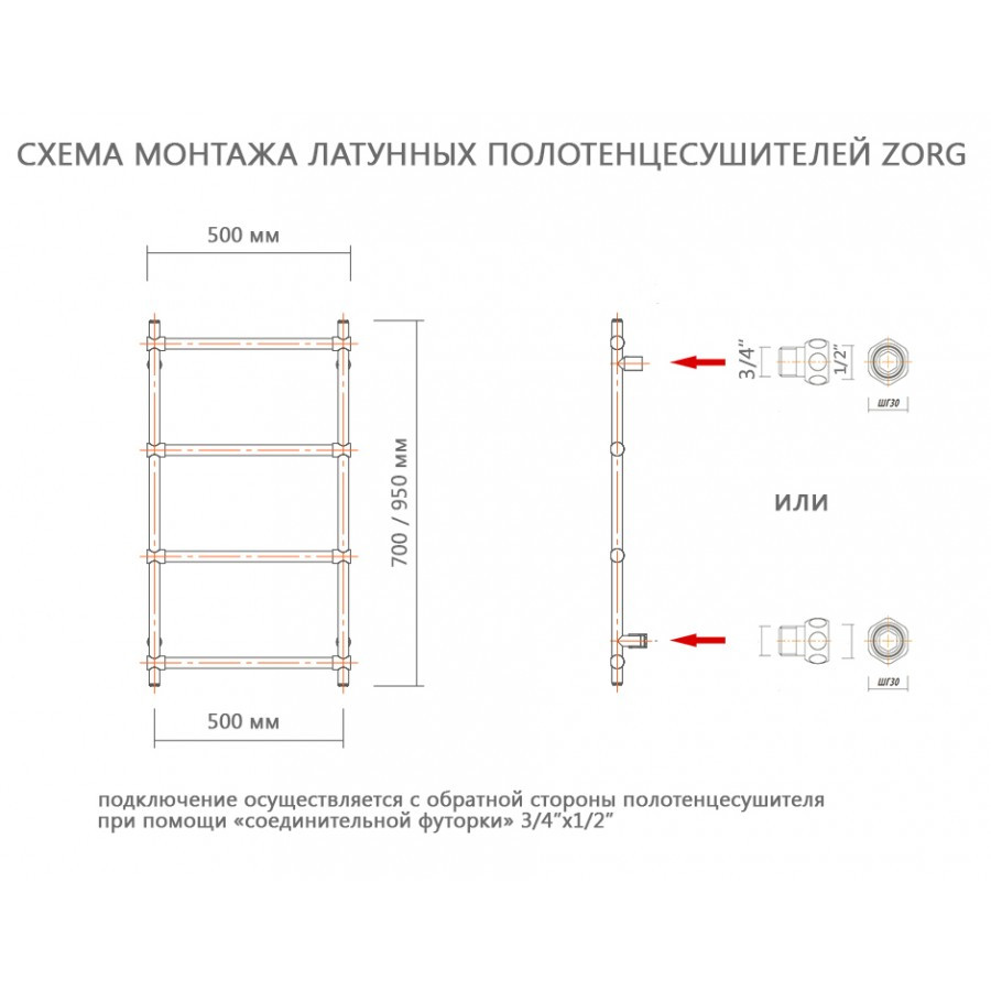 Полотенцесушитель ZorG 500х950 - Античная бронза, Чехия - фото 4 - id-p173874441