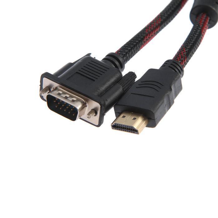 Кабель-переходник видео LuazON, HDMI - VGA, 1.5 м, с ферритовыми кольцами, чёрный - фото 1 - id-p173281265