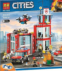Детский конструктор Lari 11215 со светом Пожарное депо, аналог лего Lego City сити 60215