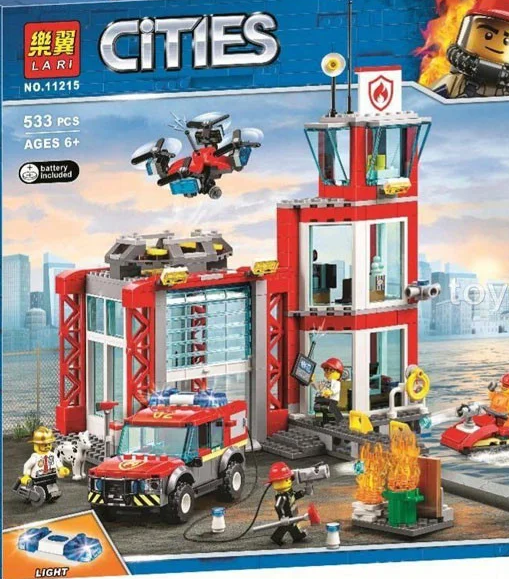 Детский конструктор Lari 11215 со светом Пожарное депо, аналог лего Lego City сити 60215 - фото 1 - id-p173906192