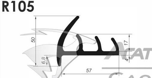 Уплотнительный профиль для рефрижератора 3-х лепестковый R105 57мм