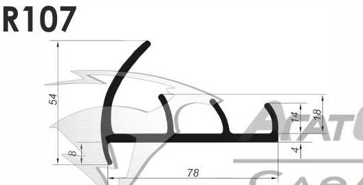 Уплотнительный профиль для рефрижератора 3-х лепестковый R107 78мм