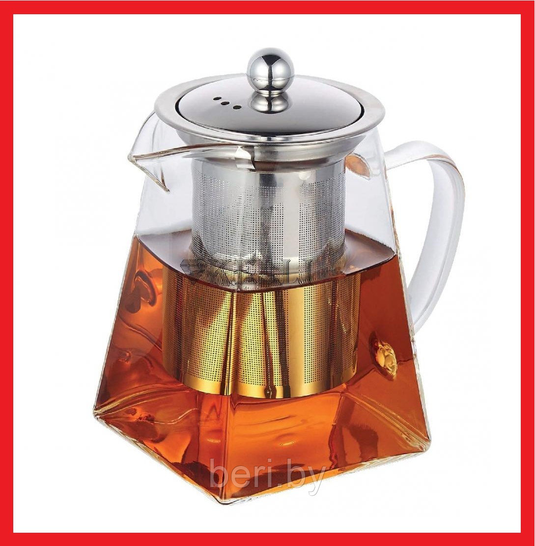 KL-3217 Заварочный стеклянный чайник с фильтром, 1000 мл, заварник для чая - фото 1 - id-p202244713