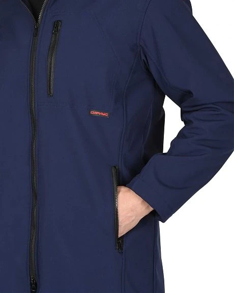 Куртка "СИРИУС-Азов" удл. с капюшоном синий софтшелл пл 350 г/кв.м - фото 1 - id-p127417605