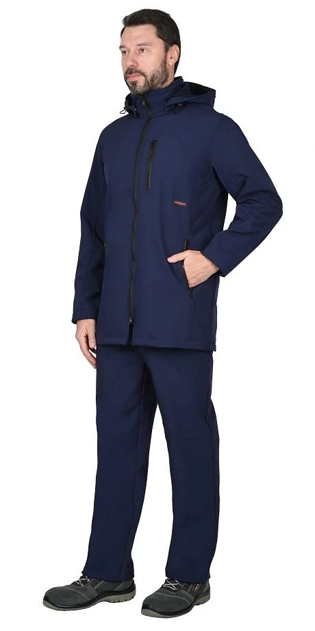 Куртка "СИРИУС-Азов" синяя софтшелл удлиненная с капюшоном