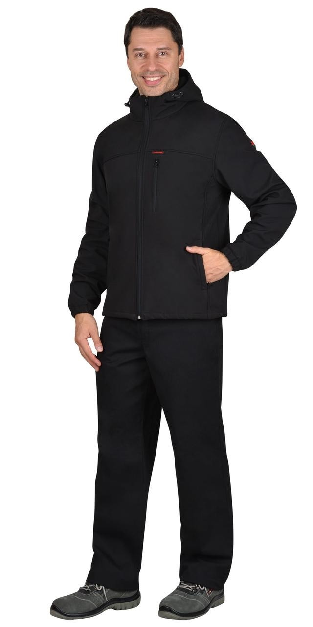 Куртка "СИРИУС-Азов" с капюшоном черный софтшелл пл 350 г/кв.м - фото 2 - id-p127417545