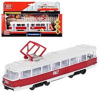 Трамвай игрушечный металлический ТЕХНОПАРК (бело-красный)
