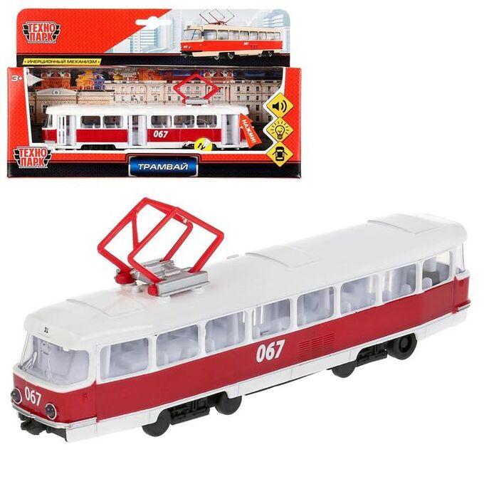 Трамвай игрушечный металлический ТЕХНОПАРК (бело-красный), фото 1