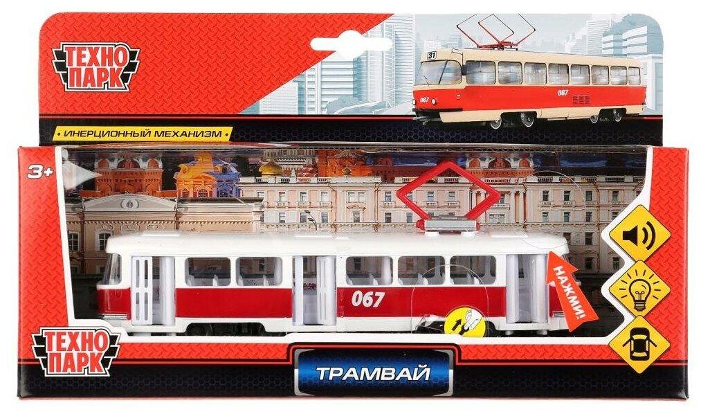 Трамвай игрушечный металлический ТЕХНОПАРК (бело-красный) - фото 4 - id-p173949889