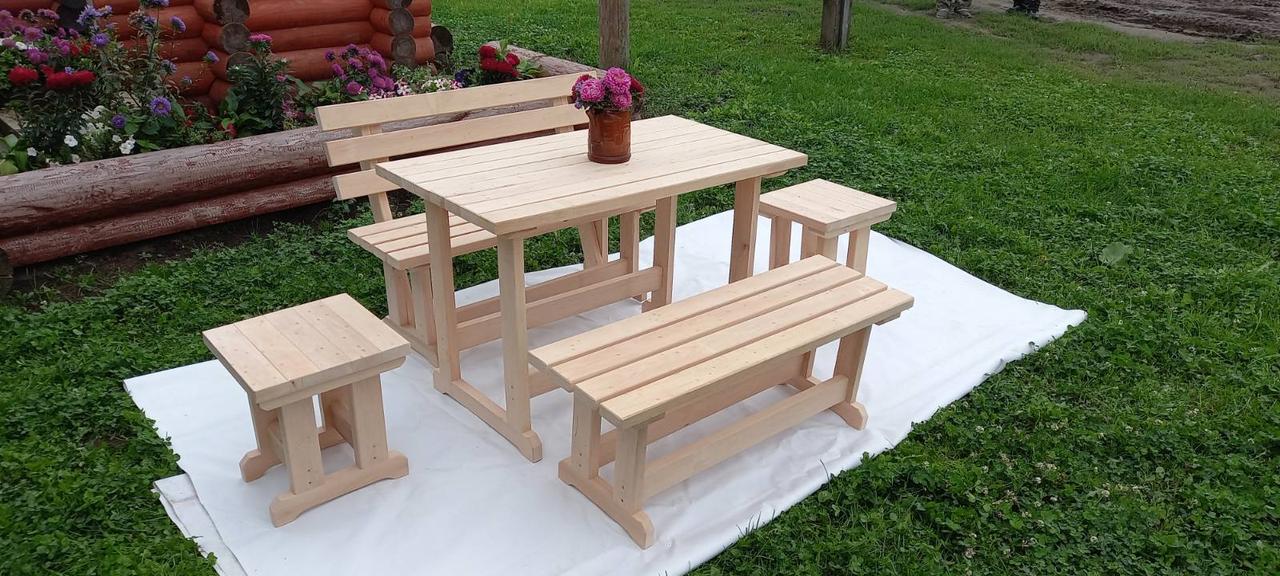 Набор деревянной мебели Банный Шик (стол, 2 скамейки, 2 табурета) - фото 7 - id-p163086736