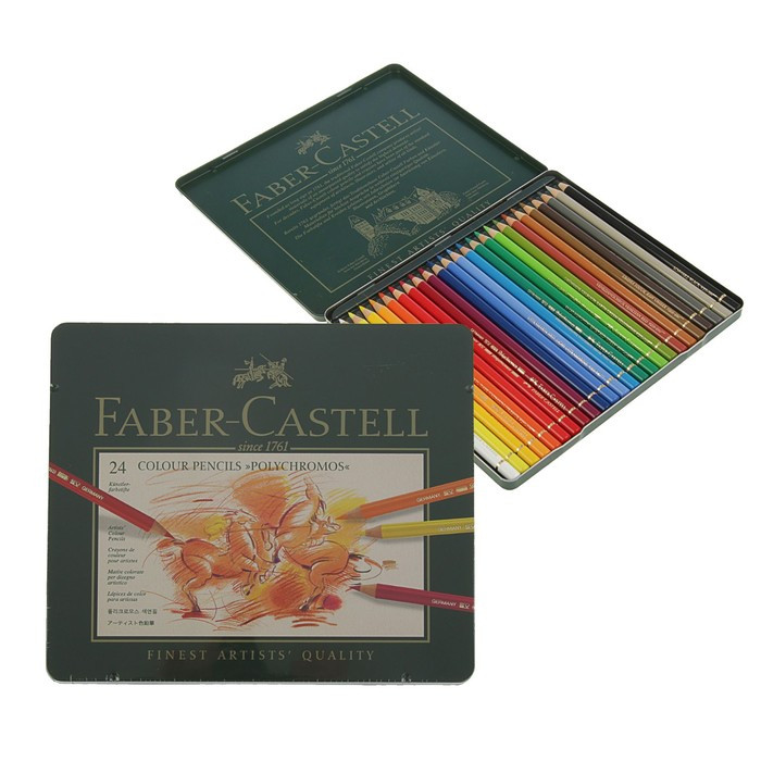 Карандаши художественные цветные Faber-Castell Polychromos® 24 цвета, в металлической коробке - фото 1 - id-p173953119