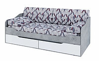 Односпальная кровать Грей с ящиками в цвете цемент светлый/белый