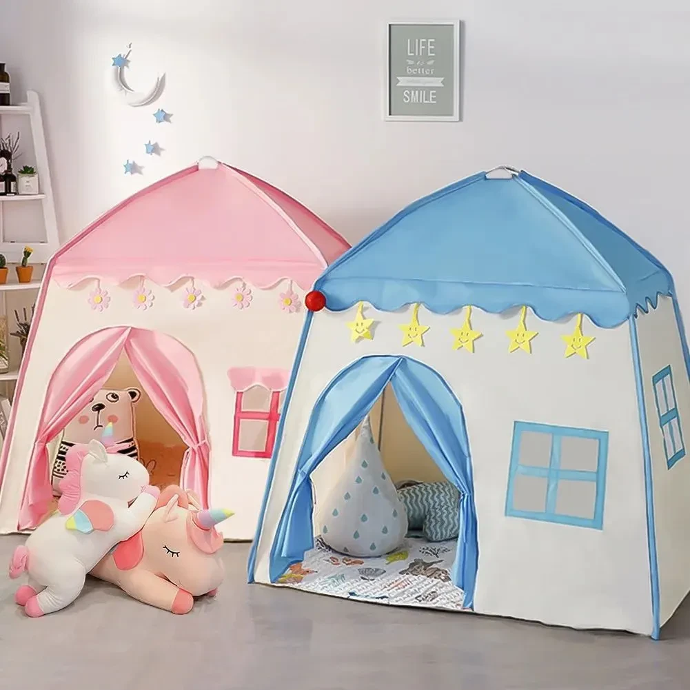Детский игровой домик детская игровая палатка замок шатер розовая, голубая для девочек дл130*130*100