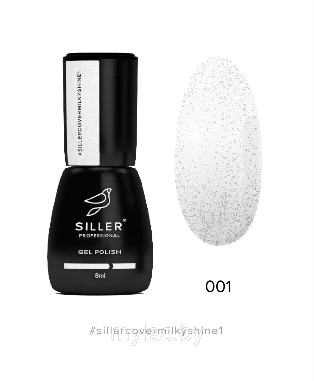 Siller Cover Base Milky Shine №1 — молочная камуфлирующая база c серебристым блеском для ногтей, 8мл
