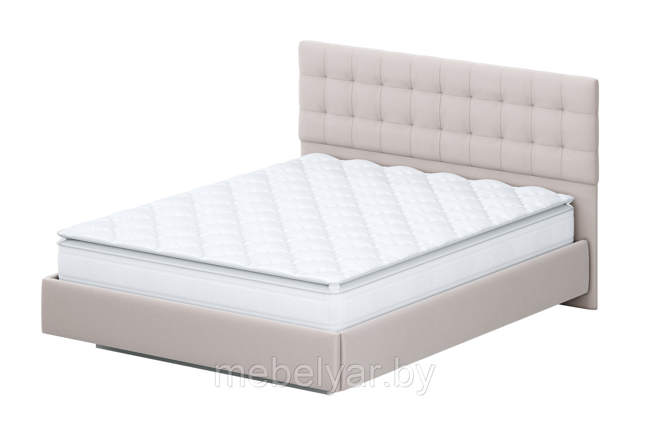 Кровать двойная №2 с ПМ SV Мебель (универсальная 1.4х2.0) (Белый/Бежевый ткань/Квадро Бежевый ткань) - фото 1 - id-p173978100