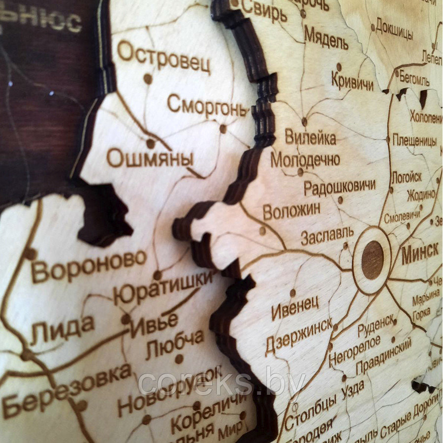 Карта Беларуси многослойная объемная из дерева в раме (размер 76*63 см) - фото 5 - id-p173983517