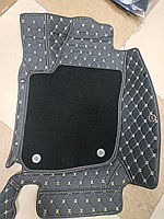 Infiniti QX56 2011- Ковры Салона эко-кожа+Ворс (цвет Черный шов Бежевый) Coolpar 5D LUX