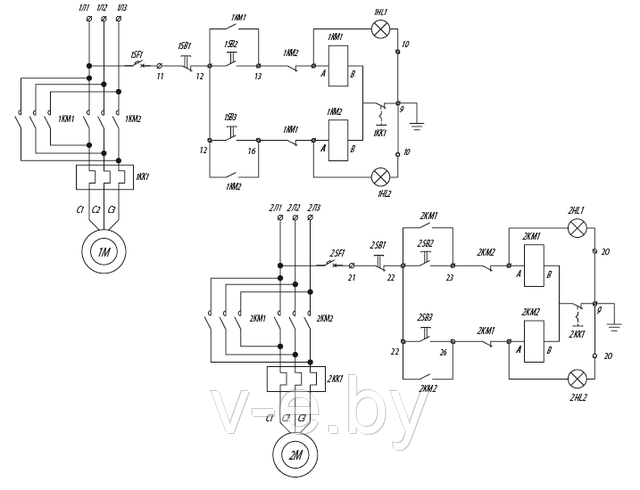 Электрическая принципиальная схема ящиков управления Я5434
