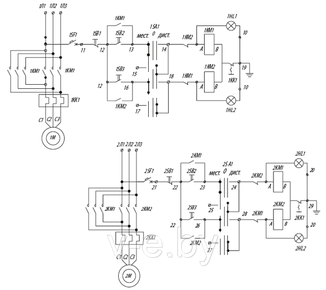 Электрическая принципиальная схема ящиков управления Я5435