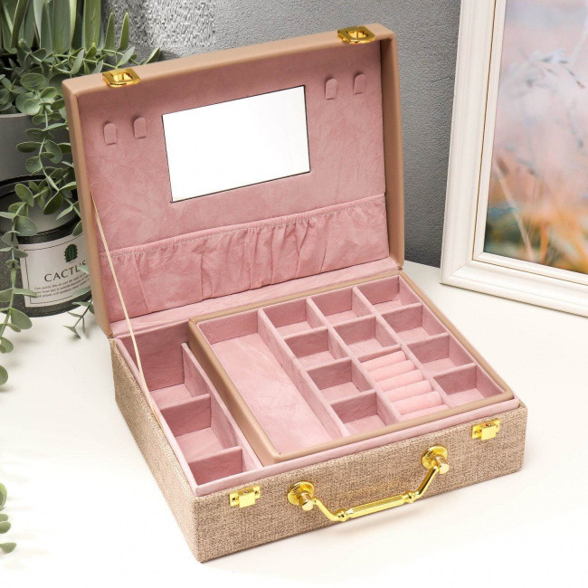 Шкатулка для украшений Розовая комбинированный чемодан 8х18х23 см