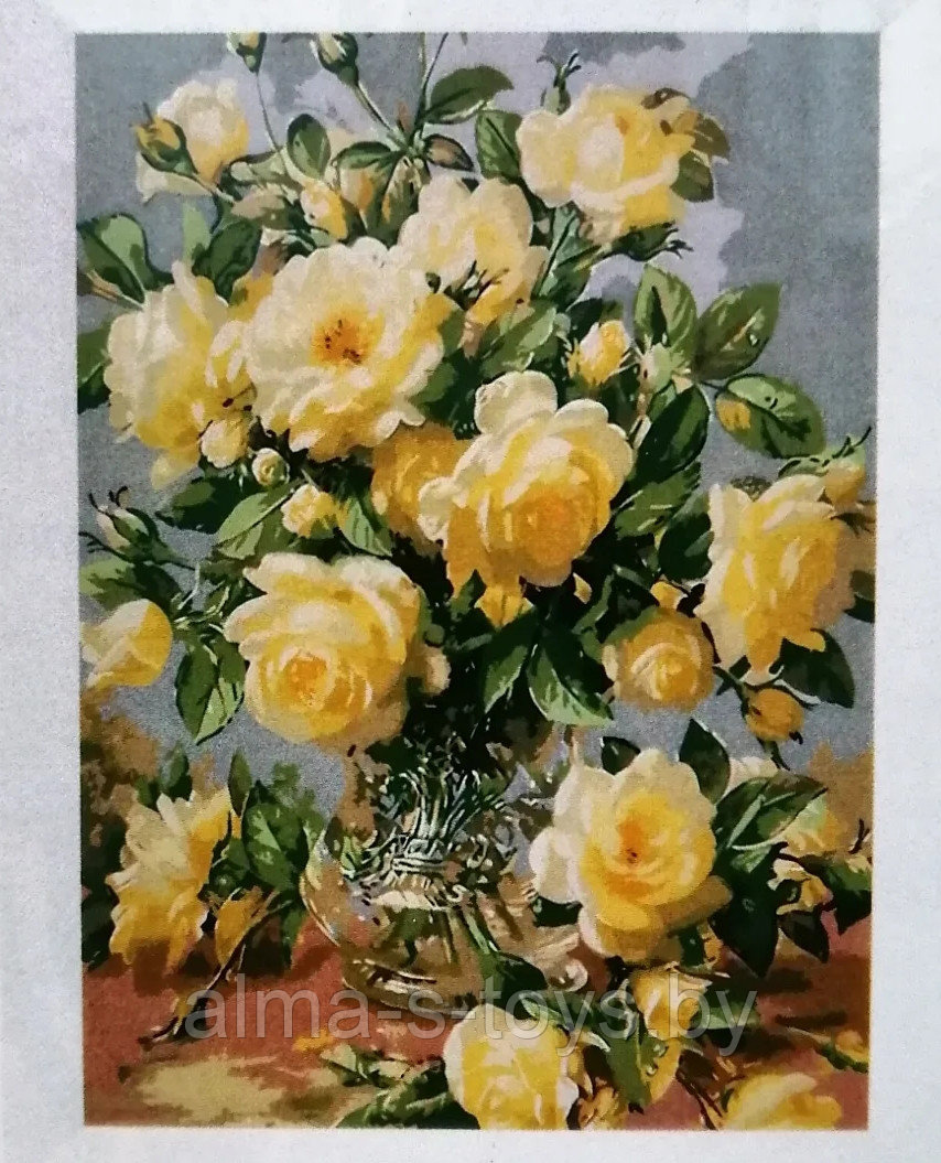 Рисование по номерам на холсте "Букет жёлтых роз", без подрамника - фото 1 - id-p174094048