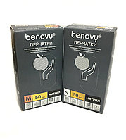 Перчатки (XS, S, M, L) нитриловые Benovy (черные) - 100 шт (50 пар), M