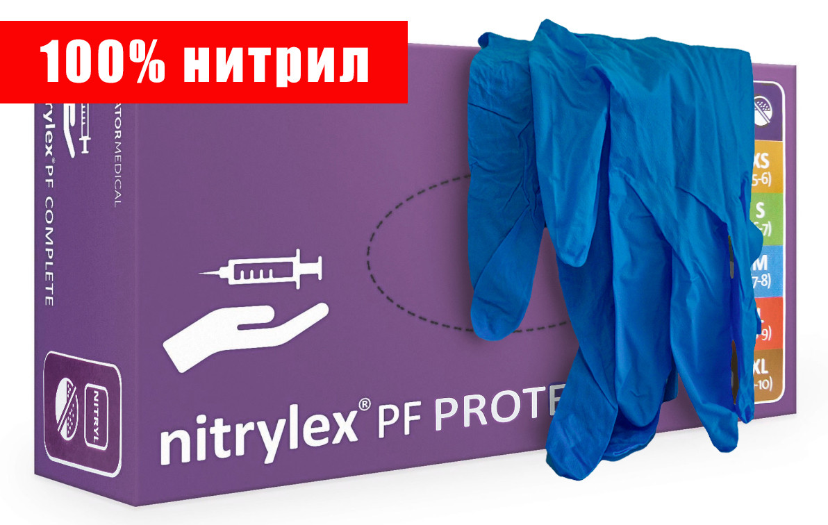 Перчатки нитриловые одноразовые Nitrylex текстурированные (100% нитрил) - фото 1 - id-p120802875