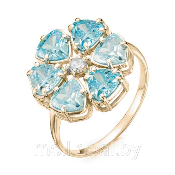 Кольцо позолота "Цветочек" 20-07302, цвет голубой в золоте, размер 17 - фото 1 - id-p174109223