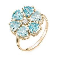 Кольцо позолота "Цветочек" 20-07302, цвет голубой в золоте, размер 17