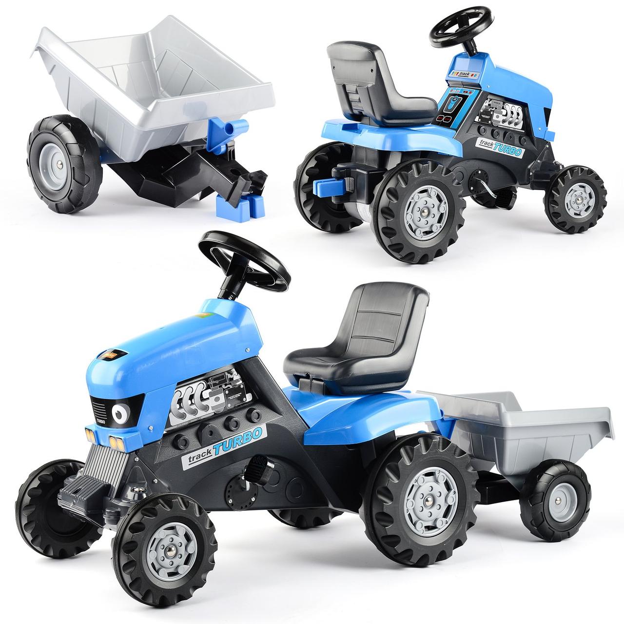 Каталка-трактор с педалями "Turbo" синяя с полуприцепом 84637 - фото 1 - id-p174192100