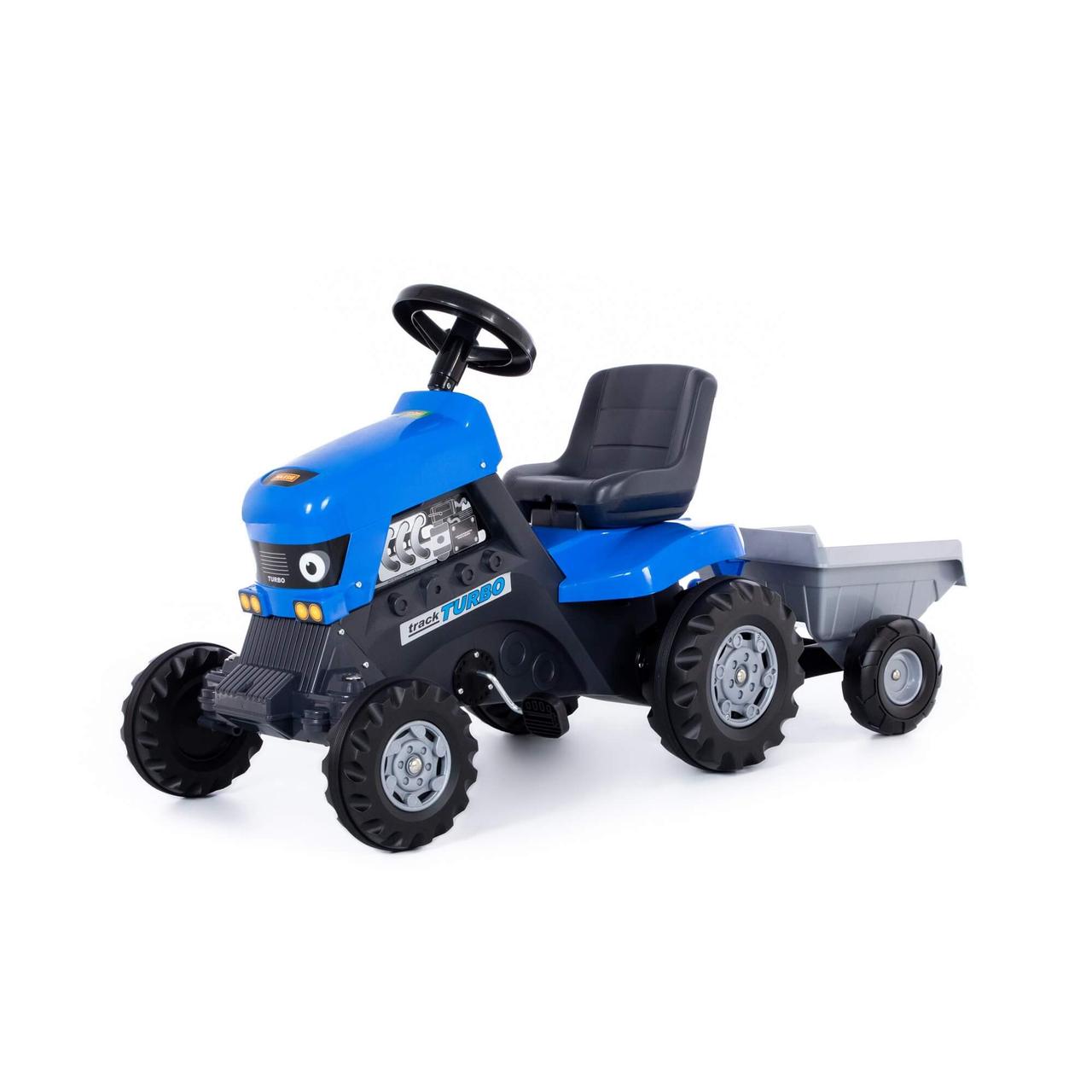 Каталка-трактор с педалями "Turbo" синяя с полуприцепом 84637 - фото 3 - id-p174192100