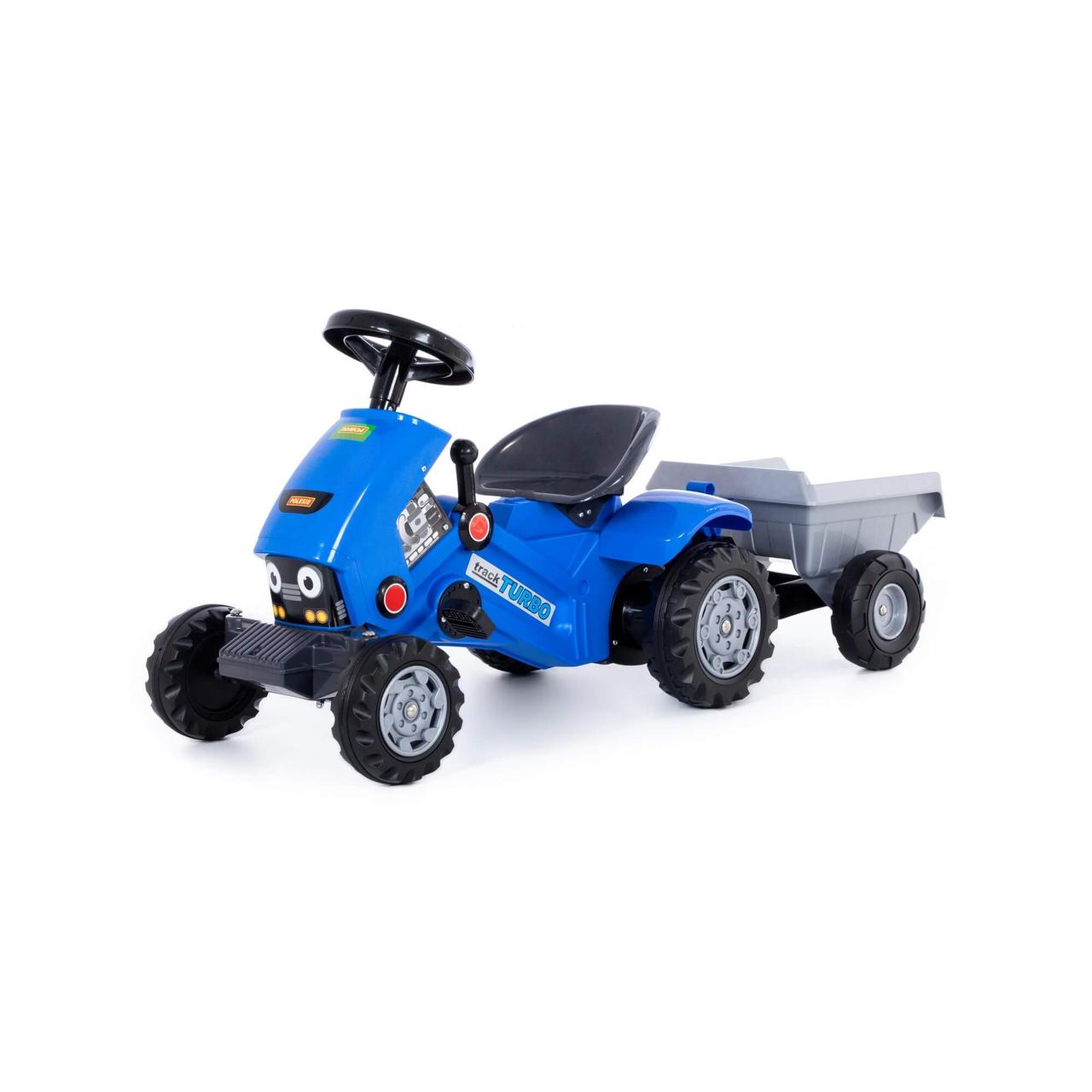 Каталка-трактор с педалями "Turbo-2" синяя с полуприцепом 84651 - фото 1 - id-p174192101