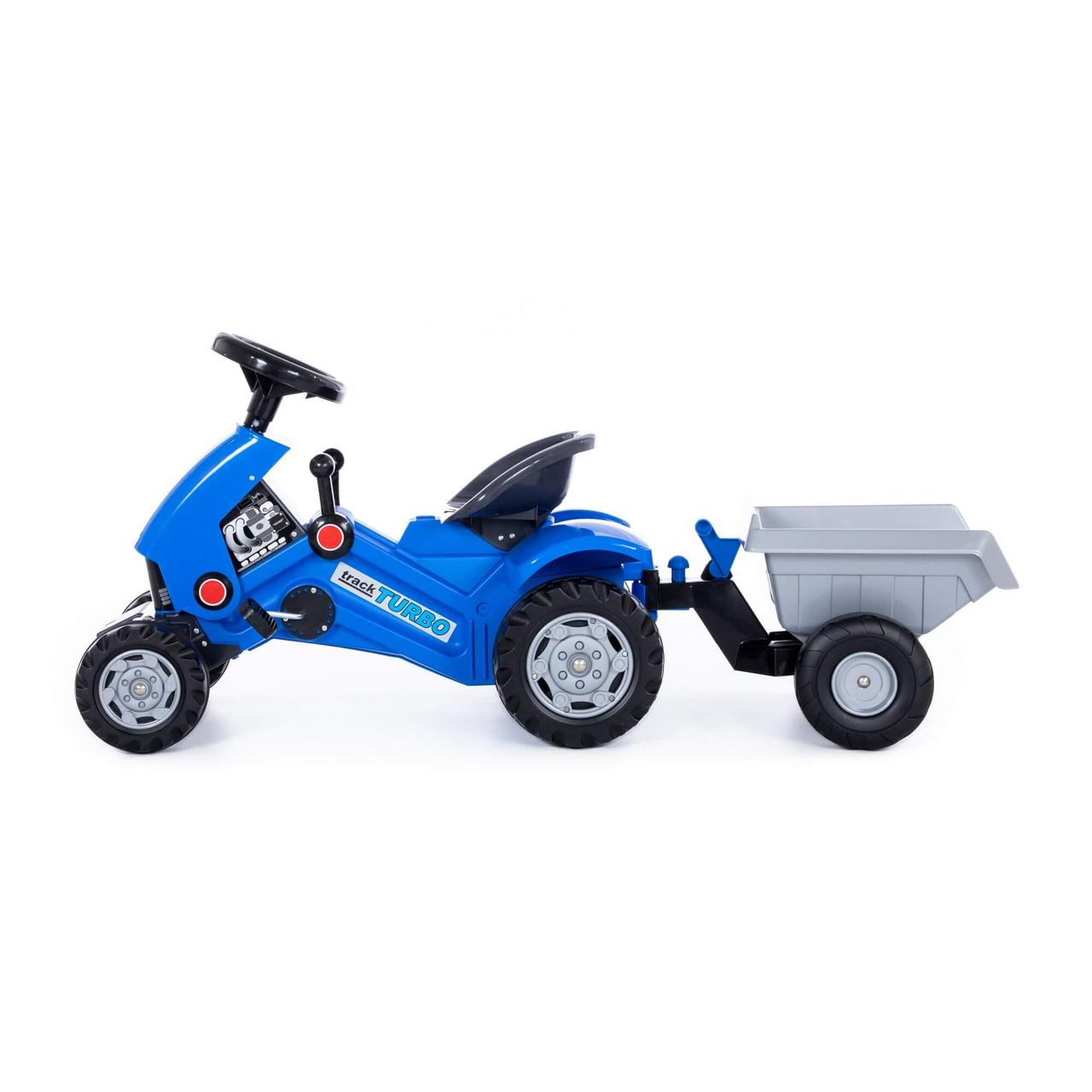 Каталка-трактор с педалями "Turbo-2" синяя с полуприцепом 84651 - фото 2 - id-p174192101