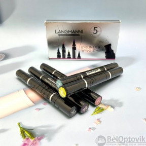 Набор водостойких подводок для глаз Langmanni Eyeliner and Wing Stamp со штампом, 5 цветов