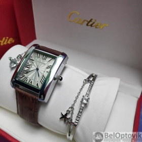 Акция Подарочный набор CartER (браслет, подвеска, часы) Серебро, коричневый ремешок