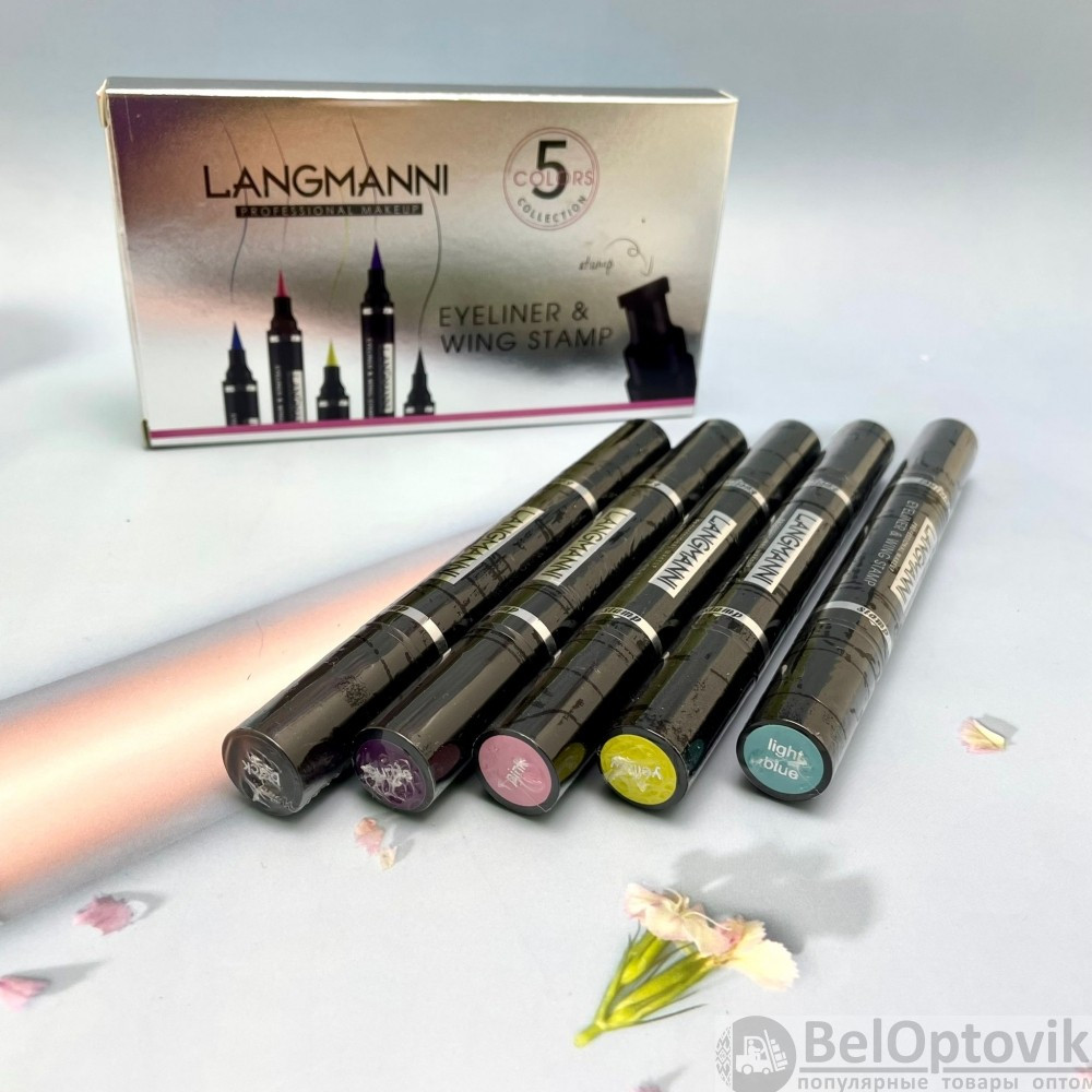 Набор водостойких подводок для глаз Langmanni Eyeliner and Wing Stamp со штампом, 5 цветов - фото 2 - id-p174198207