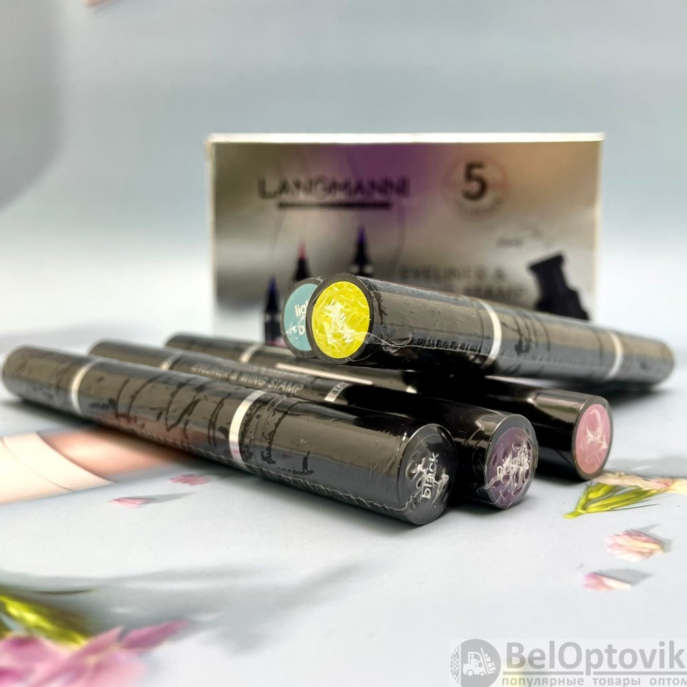 Набор водостойких подводок для глаз Langmanni Eyeliner and Wing Stamp со штампом, 5 цветов - фото 7 - id-p174198207