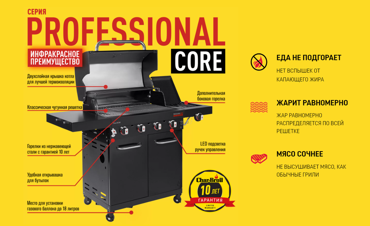 ГАЗОВЫЙ ГРИЛЬ CHAR-BROIL PROFESSIONAL CORE 4B - фото 6 - id-p174239483