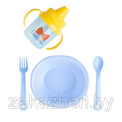 Набор детской посуды «Маленький джентльмен», 4 предмета: тарелка, поильник, ложка, вилка, от 5 мес.