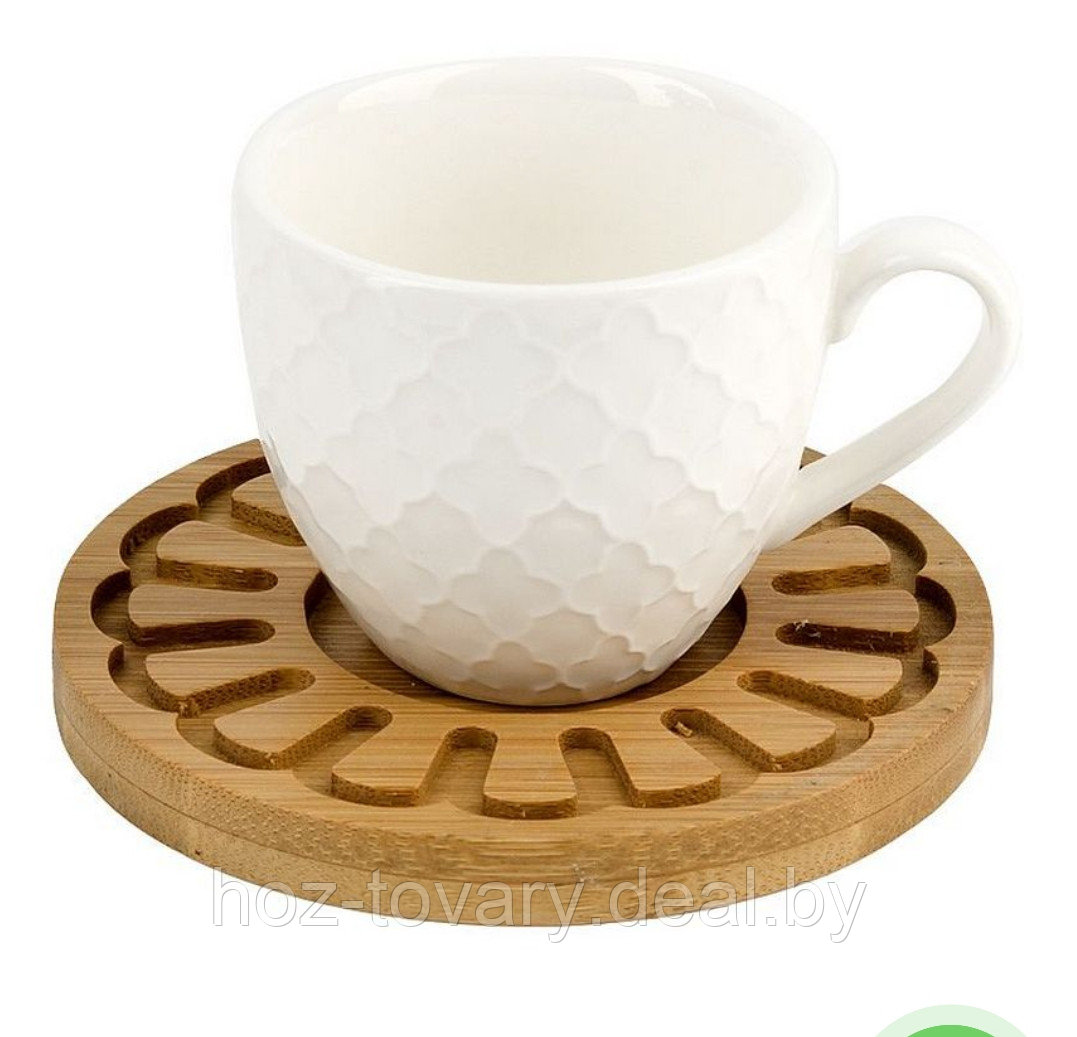 Кофейный набор Nouvelle 13 пр. 6 чашек по 90 мл, 6 бамбуковых блюдец, бамбуковая подставка арт. 2630272 - фото 3 - id-p174315331