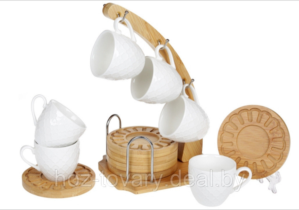 Кофейный набор Nouvelle 13 пр.  6 чашек по 90 мл, 6 бамбуковых блюдец, бамбуковая подставка арт. 2630272