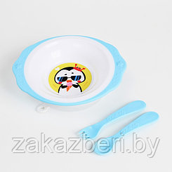 Набор детской посуды «Пингвинчик», тарелка на присоске 250мл, вилка, ложка