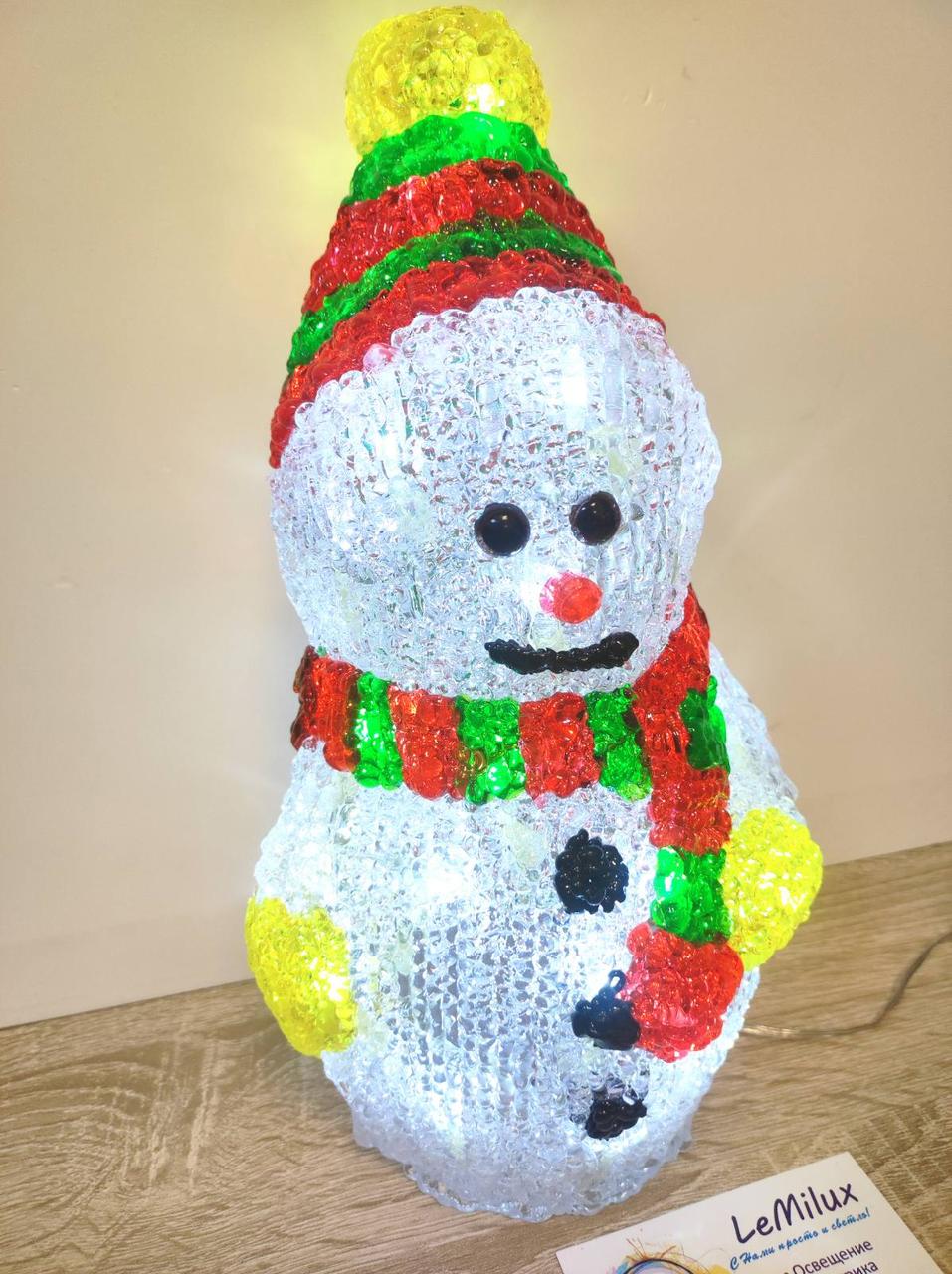 Акриловая светодиодная фигура "Снеговик с шарфом" 30 см, 40 светодиодов, IP65, понижающий трансформатор в комп - фото 2 - id-p174344695