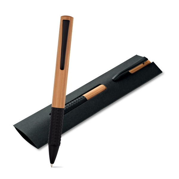 Оптом Шариковая ручка из бамбука Bath с металлическим клипом и резиновой зоной захвата. - фото 1 - id-p174350505