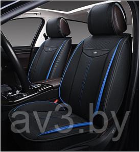 Накидки на передние сиденья 3D PREMIUM PSV Flat 2 FRONT черны+синяя строчка